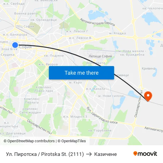 Ул. Пиротска / Pirotska St. (2111) to Казичене map
