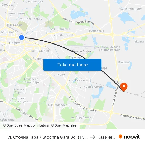 Пл. Сточна Гара / Stochna Gara Sq. (1311) to Казичене map