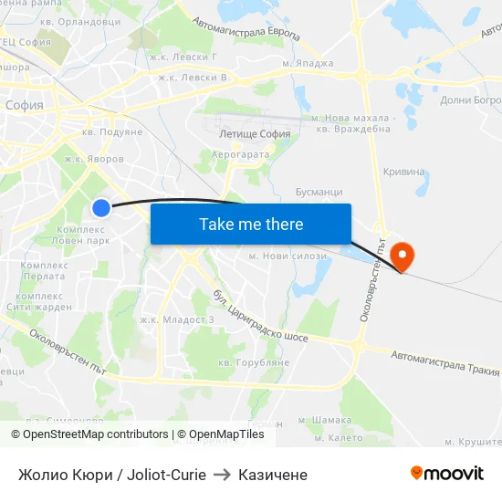 Жолио Кюри / Joliot Curie to Казичене map
