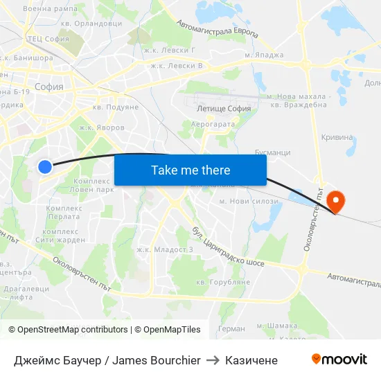 Джеймс Баучер / James Bourchier to Казичене map