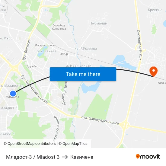 Младост 3 / Mladost 3 to Казичене map