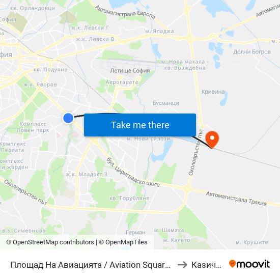 Площад На Авиацията / Aviation Square (1257) to Казичене map