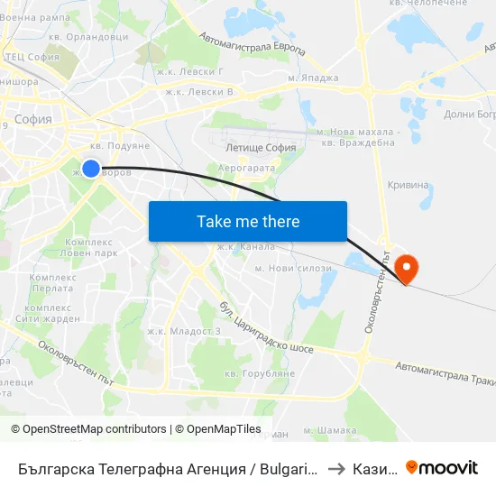 Българска Телеграфна Агенция / Bulgarian News Agency (1395) to Казичене map