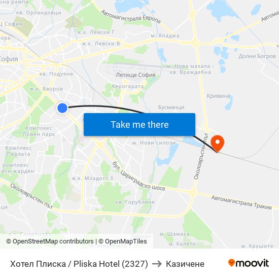 Хотел Плиска / Pliska Hotel (2327) to Казичене map