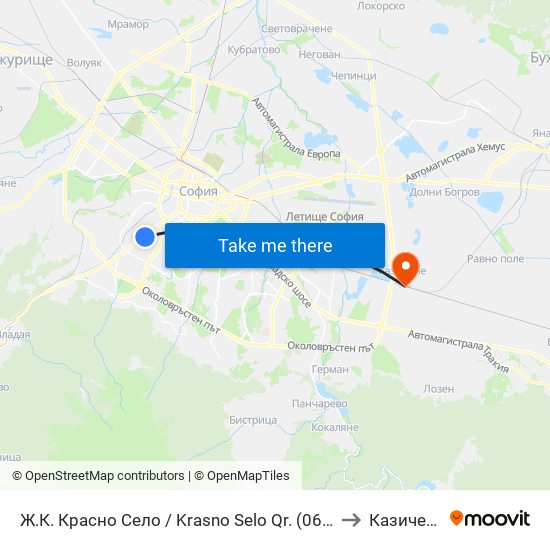Ж.К. Красно Село / Krasno Selo Qr. (0637) to Казичене map