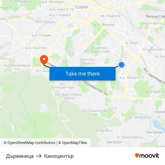 Дървеница to Киноцентър map