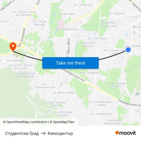 Студентски Град to Киноцентър map