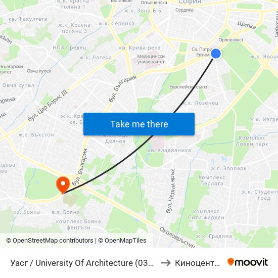 Уасг / University Of Architecture (0387) to Киноцентър map