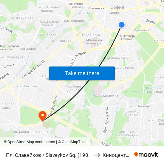 Пл. Славейков / Slaveykov Sq. (1908) to Киноцентър map