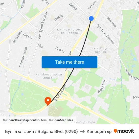Бул. България / Bulgaria Blvd. (0290) to Киноцентър map