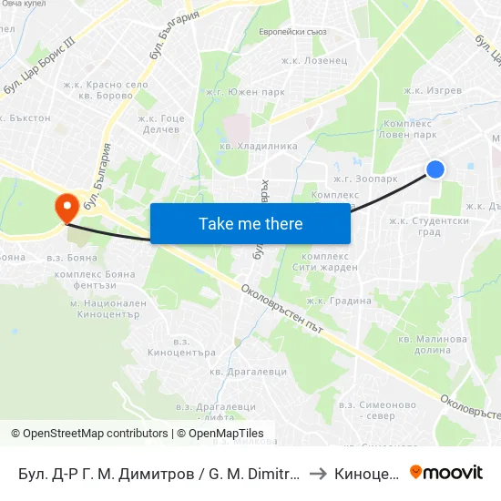 Бул. Д-Р Г. М. Димитров / G. M. Dimitrov Blvd. (0318) to Киноцентър map