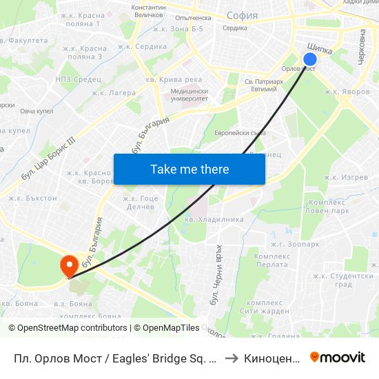 Пл. Орлов Мост / Eagles' Bridge Sq. (1290) to Киноцентър map