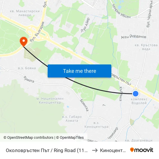 Околовръстен Път / Ring Road (1177) to Киноцентър map
