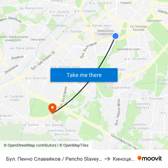 Бул. Пенчо Славейков / Pencho Slaveykov Blvd. (0356) to Киноцентър map