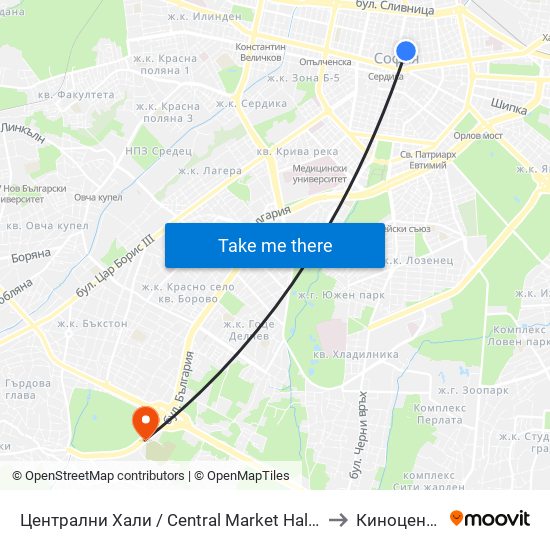 Централни Хали / Central Market Hall (2334) to Киноцентър map