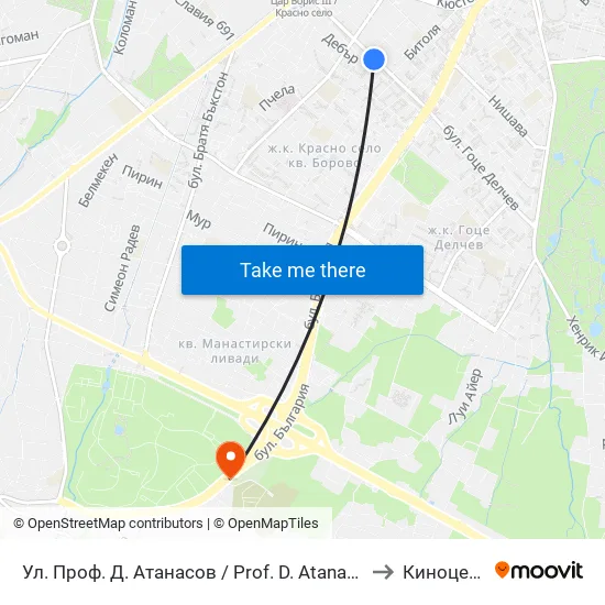 Ул. Проф. Д. Атанасов / Prof. D. Atanasov St. (2134) to Киноцентър map