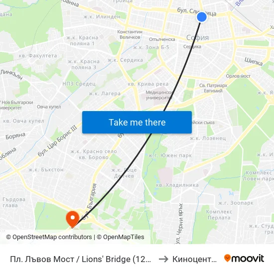 Ⓜ️ Пл. Лъвов Мост / Lions' Bridge (1276) to Киноцентър map