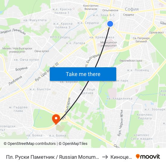 Пл. Руски Паметник / Russian Monument Sq. (1295) to Киноцентър map