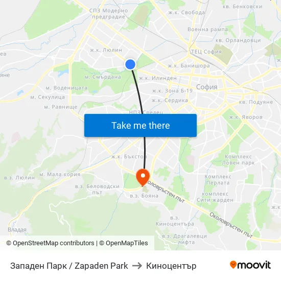 Западен Парк / Zapaden Park to Киноцентър map