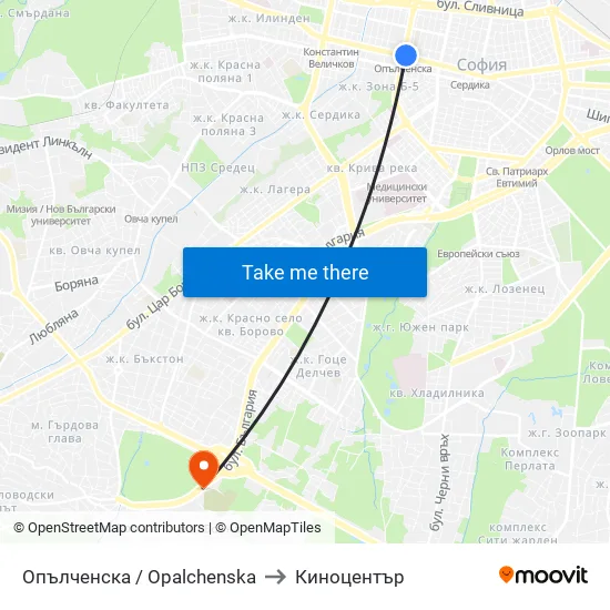 Опълченска / Opalchenska to Киноцентър map