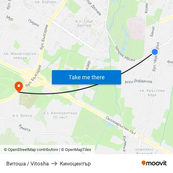 Витоша / Vitosha to Киноцентър map