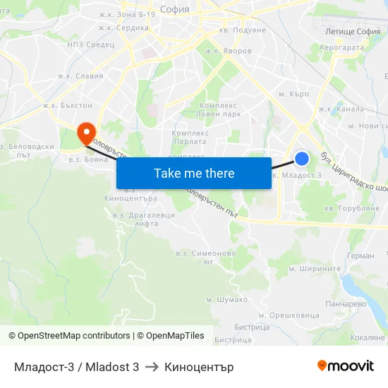 Младост 3 / Mladost 3 to Киноцентър map