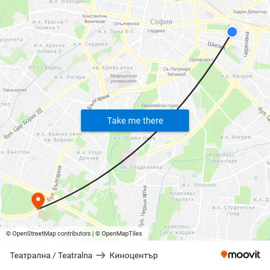 Театрална / Teatralna to Киноцентър map