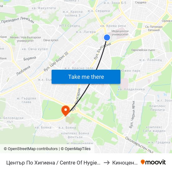 Център По Хигиена / Centre Of Hygiene (2342) to Киноцентър map