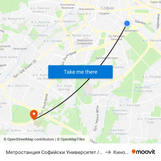 Метростанция Софийски Университет / Sofia University Metro Station (2827) to Киноцентър map