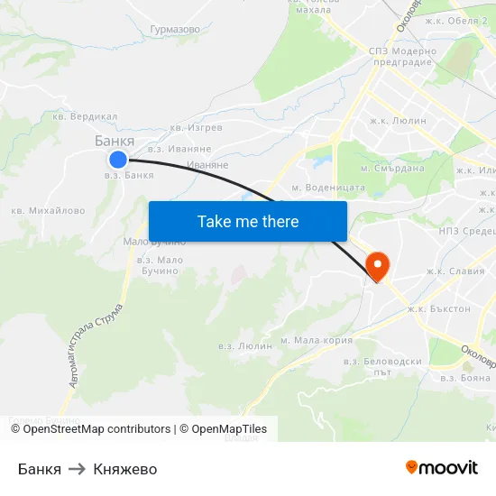 Банкя to Княжево map