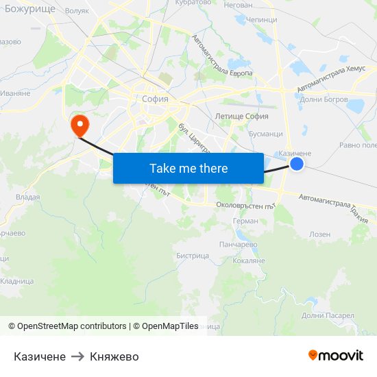 Казичене to Княжево map