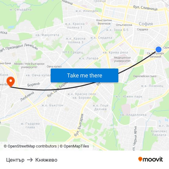 Център to Княжево map