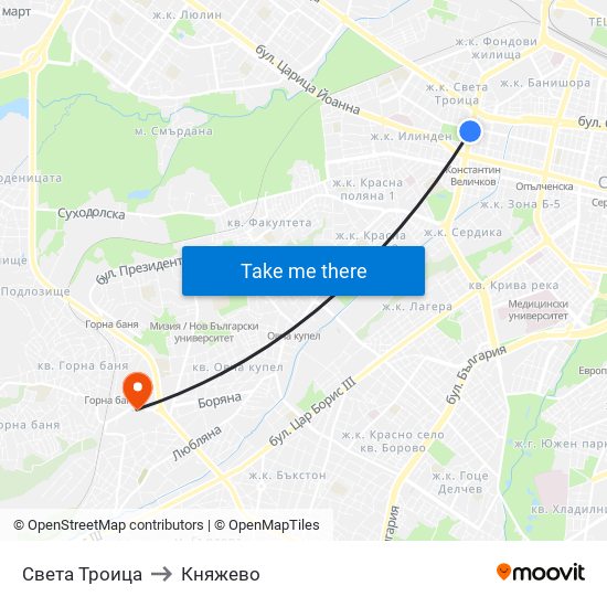 Света Троица to Княжево map