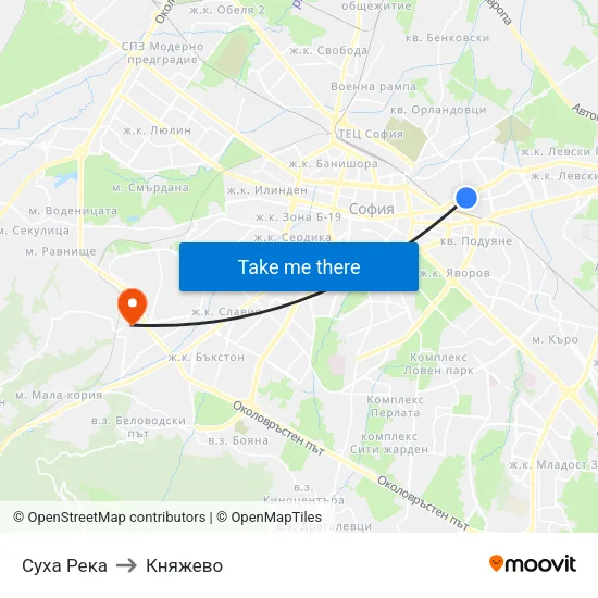Суха Река to Княжево map