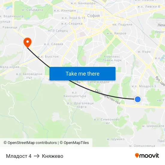 Младост 4 to Княжево map