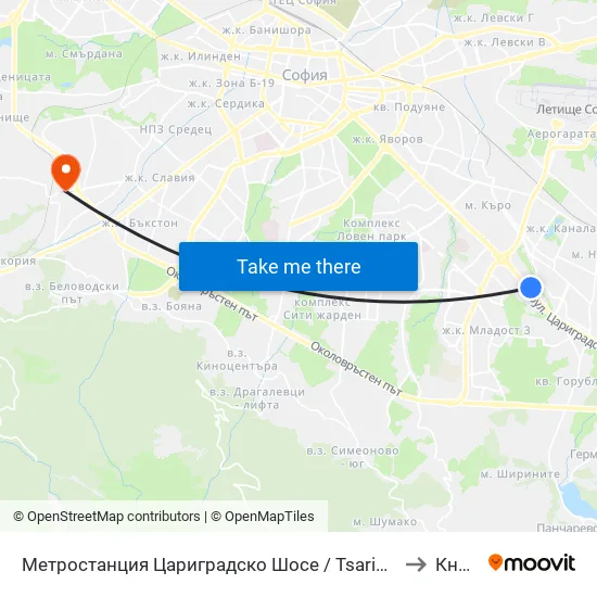 Ⓜ️ Метростанция Цариградско Шосе / Tsarigradsko Shosse Metro Station (1016) to Княжево map