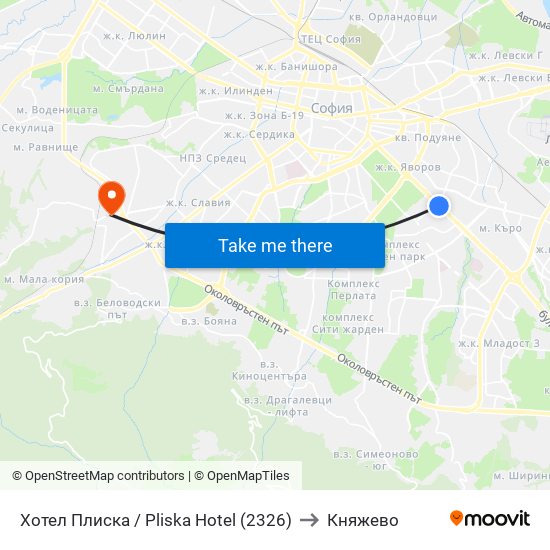 Хотел Плиска / Pliska Hotel (2326) to Княжево map