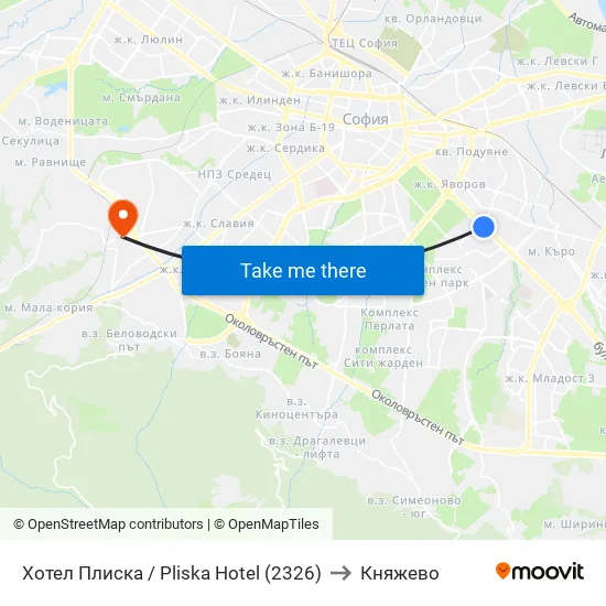 Хотел Плиска / Pliska Hotel (2326) to Княжево map