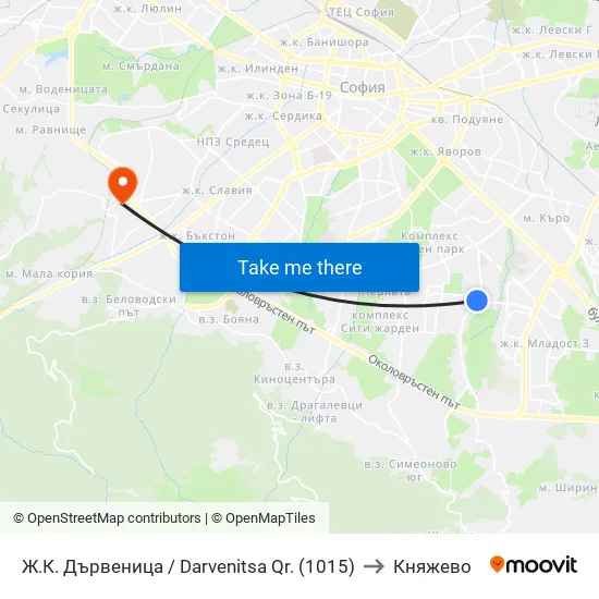 Ж.К. Дървеница / Darvenitsa Qr. (1015) to Княжево map