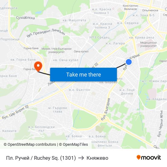 Пл. Ручей / Ruchey Sq. (1301) to Княжево map