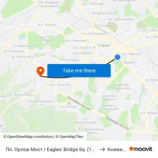 Ⓜ️ Пл. Орлов Мост / Eagles' Bridge Sq. (1287) to Княжево map