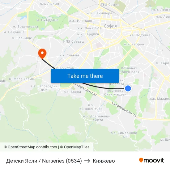 Детски Ясли / Nurseries (0534) to Княжево map