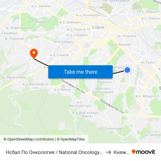 Нсбал По Онкология / National Oncology Hospital (2542) to Княжево map