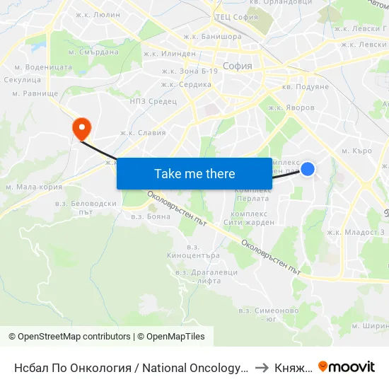 Ⓜ️ Нсбал По Онкология / National Oncology Hospital (2542) to Княжево map