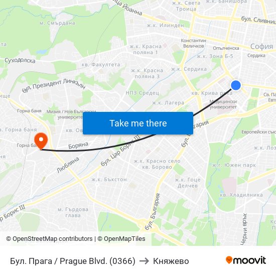 Бул. Прага / Prague Blvd. (0366) to Княжево map