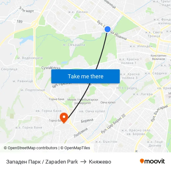 Западен Парк / Zapaden Park to Княжево map