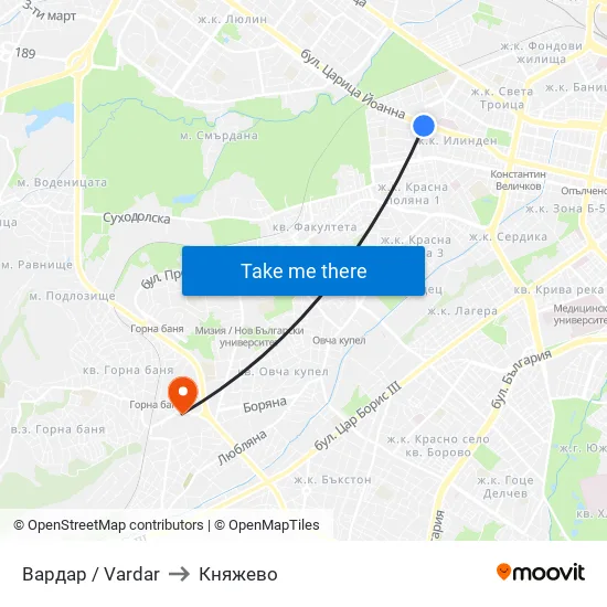 Вардар / Vardar to Княжево map