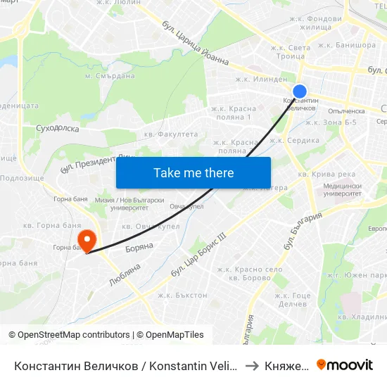 Константин Величков / Konstantin Velichkov to Княжево map