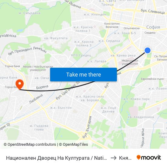 Национален Дворец На Културата / National Palace Of Culture to Княжево map