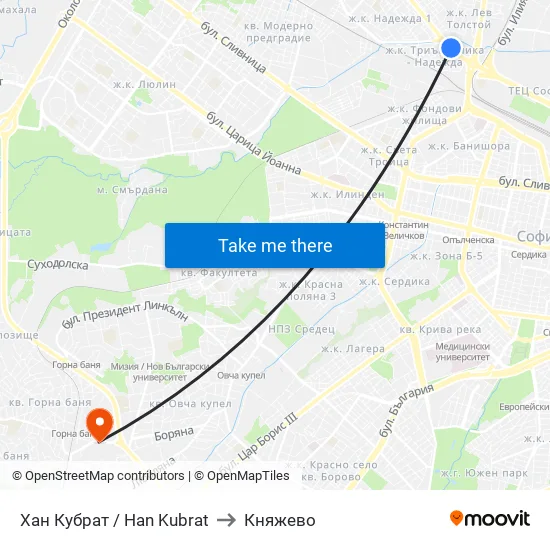 Хан Кубрат / Han Kubrat to Княжево map